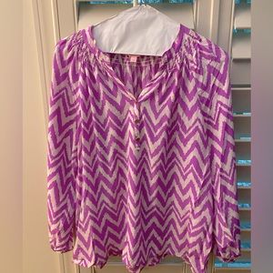 Lilly Pulitzer Elsa Silk Top size XL in purple and white pattern.